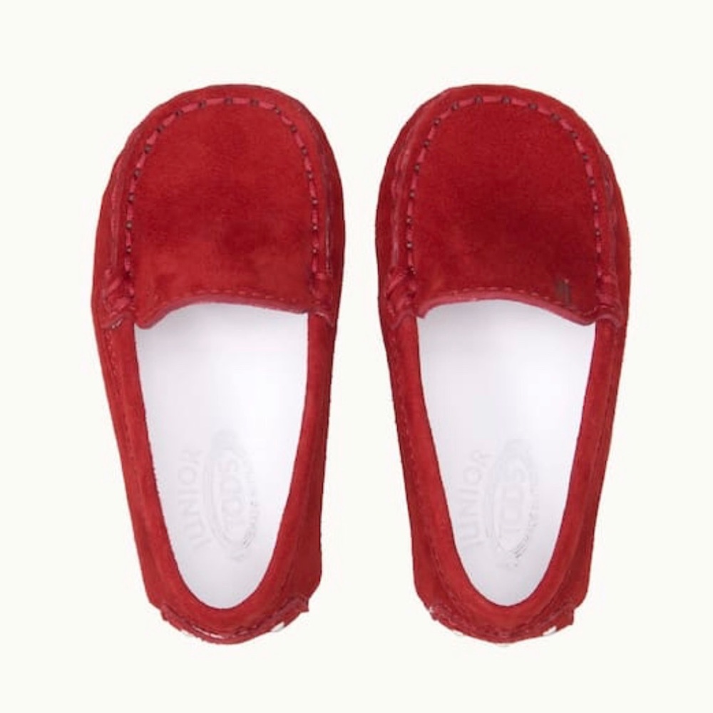 Tod’s Baby Red Suede Gommino Driving Shoes